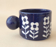 Load image into Gallery viewer, Handmade Ceramic Cup- Blue Cup/ White Flower
