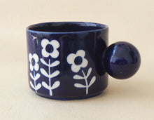 Load image into Gallery viewer, Handmade Ceramic Cup- Blue Cup/ White Flower
