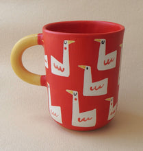 Load image into Gallery viewer, Handmade Ceramic Mug- Red Cup with Geese
