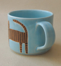 Load image into Gallery viewer, Handmade Ceramic Cup- Blue Cup/ Brown Cat

