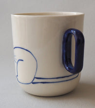 Load image into Gallery viewer, Handmade Ceramic Cup-Cat and blue square handle
