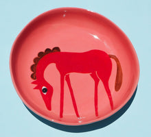 Load image into Gallery viewer, Handmade Ceramics Shallow Bowls with Horse (pink- pick from 3)
