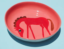 Load image into Gallery viewer, Handmade Ceramics Shallow Bowls with Horse (pink- pick from 3)
