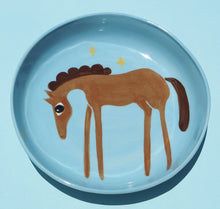 Load image into Gallery viewer, Handmade Ceramics Shallow Bowls with Horse (Blue- pick from 3)
