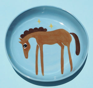 Handmade Ceramics Shallow Bowls with Horse (Blue- pick from 3)