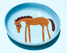 Load image into Gallery viewer, Handmade Ceramics Shallow Bowls with Horse (Blue- pick from 3)
