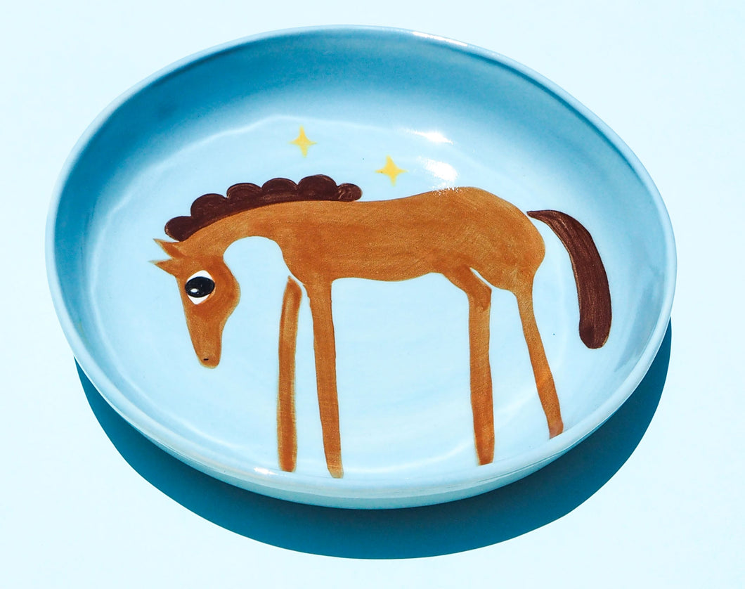 Handmade Ceramics Shallow Bowls with Horse (Blue- pick from 3)