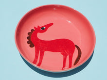 Load image into Gallery viewer, Handmade Ceramics Shallow Bowls with Horse (pink- pick from 3)
