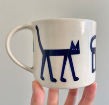 Load image into Gallery viewer, Handmade Ceramic Mug- Dark Blue Cat, White Cup
