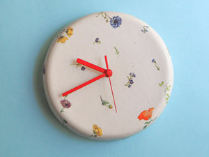 Handmade Ceramic Clock with wild flowers (made to order)