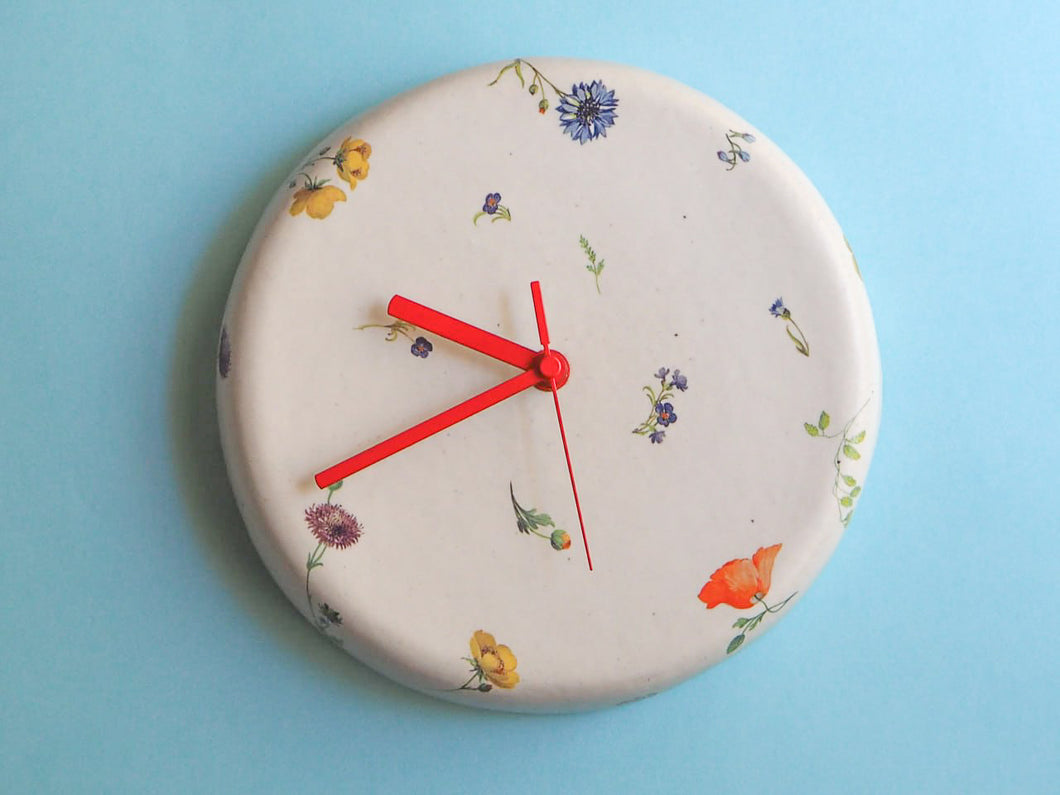 Handmade Ceramic Clock with wild flowers (made to order)