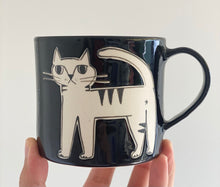 Load image into Gallery viewer, Handmade Ceramic Mug- black/Cat

