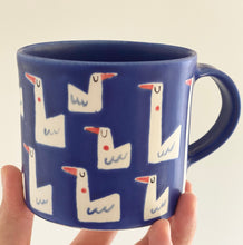 Load image into Gallery viewer, Handmade Ceramic Mug- Dark blue/ Geese
