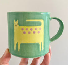 Load image into Gallery viewer, Handmade Ceramic Mug- Green Cat, Green Cup

