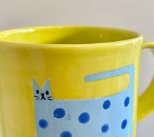 Load image into Gallery viewer, Handmade Ceramic Mug- Light Blue Cat, Green Cup
