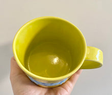 Load image into Gallery viewer, Handmade Ceramic Mug- Light Blue Cat, Green Cup
