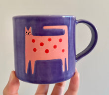 Load image into Gallery viewer, Handmade Ceramic Mug- Pink Cat, Purple Cup
