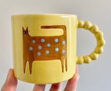 Load image into Gallery viewer, Handmade Ceramic Mug- Brown Cat, Yellow Cup
