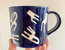Load image into Gallery viewer, Handmade Ceramic Mug- Royal Blue &amp; White chairs
