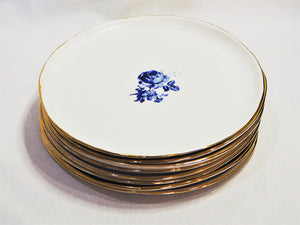 Dinner plate - Blue flower and gold rim